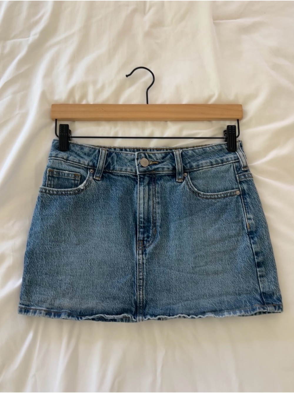 Classic Blue Denim Low Waisted Mini Skirt